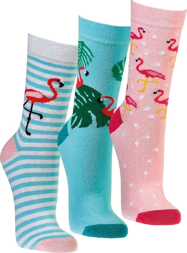  Socken „ FLORIDA- FLAMINGO“ für Damen und Teenager,  3 Paar