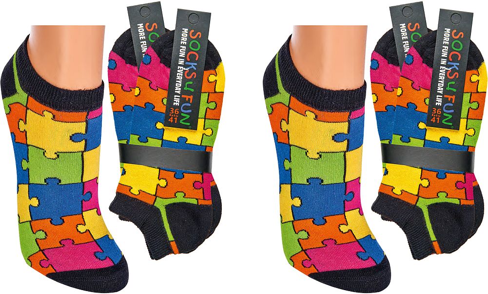 PUZZLE  Witzige Sneaker Socken - SOCKS 4 FUN - Mehr Spaß im Alltag für Teenager, Damen und Herren, 2 oder 4 Paar