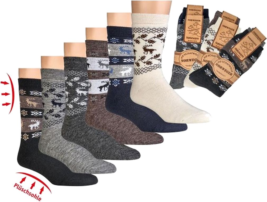 Thermo- Norweger-Country-Socken  mit Schafwolle-mit  Vollplüschsohle für Damen und Herren    2er-Bündel