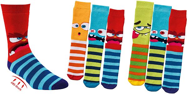 LUSTIGE MONSTER Kinder Socken mit ABS-Druck  3 Paar