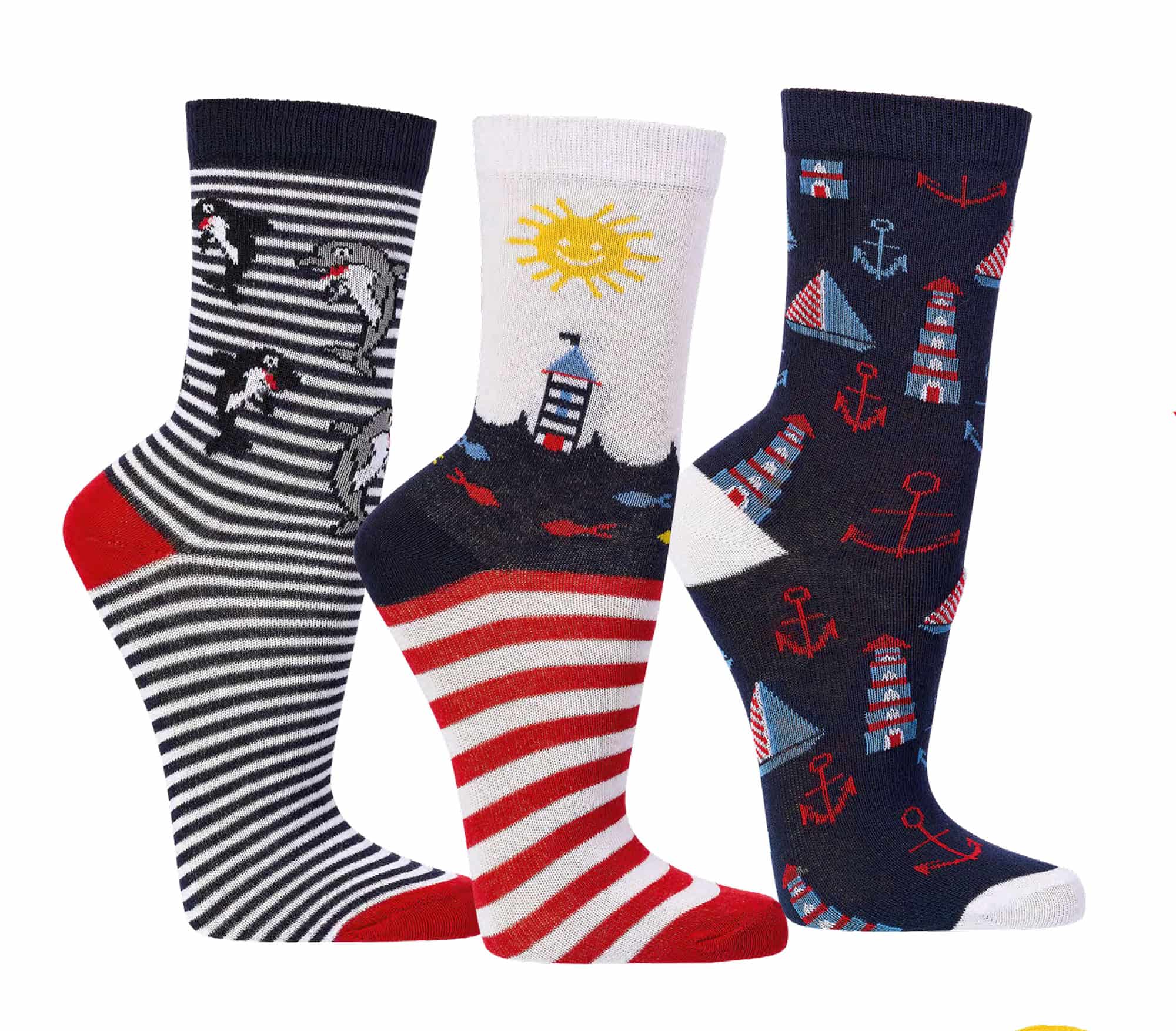 Kinder-Socken „Ahoi“, weiche Baumwolle für Mädchen, 3 Paar