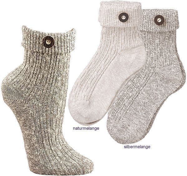 Umschlag-Socken für  Damen u. Herren mit angenähtem Trachten-Knopf                     2 Paar