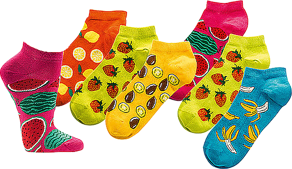  Sneakers - Kurzschaft- Socken BUNTE FRÜCHTE  für Teenager und Damen   3 Paar