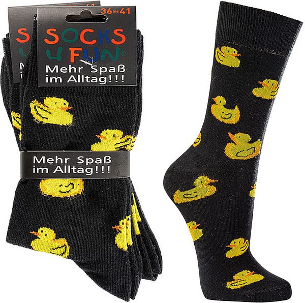 QUIETSCHE ENTE Witzige Socken Lustige Dessin - SOCKS 4 FUN - Mehr Spaß im Alltag für Teenager, Damen und Herren, 2 Paar