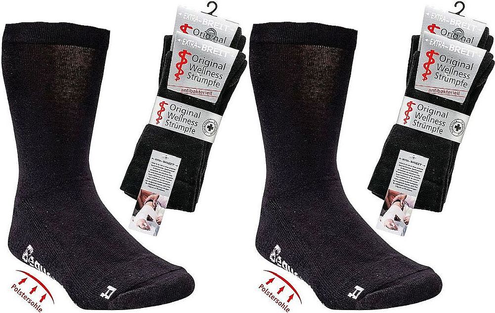 DAMEN & HERREN EXTRA BREIT Socken mit Polstersohle antibakteriell  mit KOMFORTBUND    2 Paar