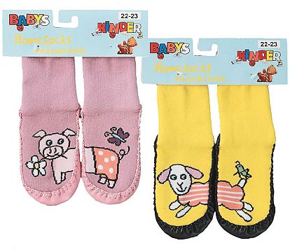 Hüttenschuh-Socken Lustige Tiere mit Ledersohle 1 Paar