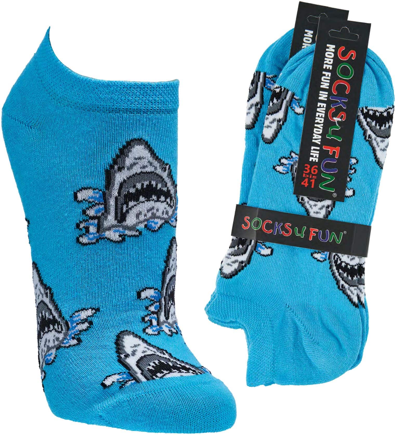 Witzige Sneaker Socken „Hai“ SOCKS 4 FUN - Mehr Spaß im Alltag für Teenager, Damen und Herrer 4 Paar