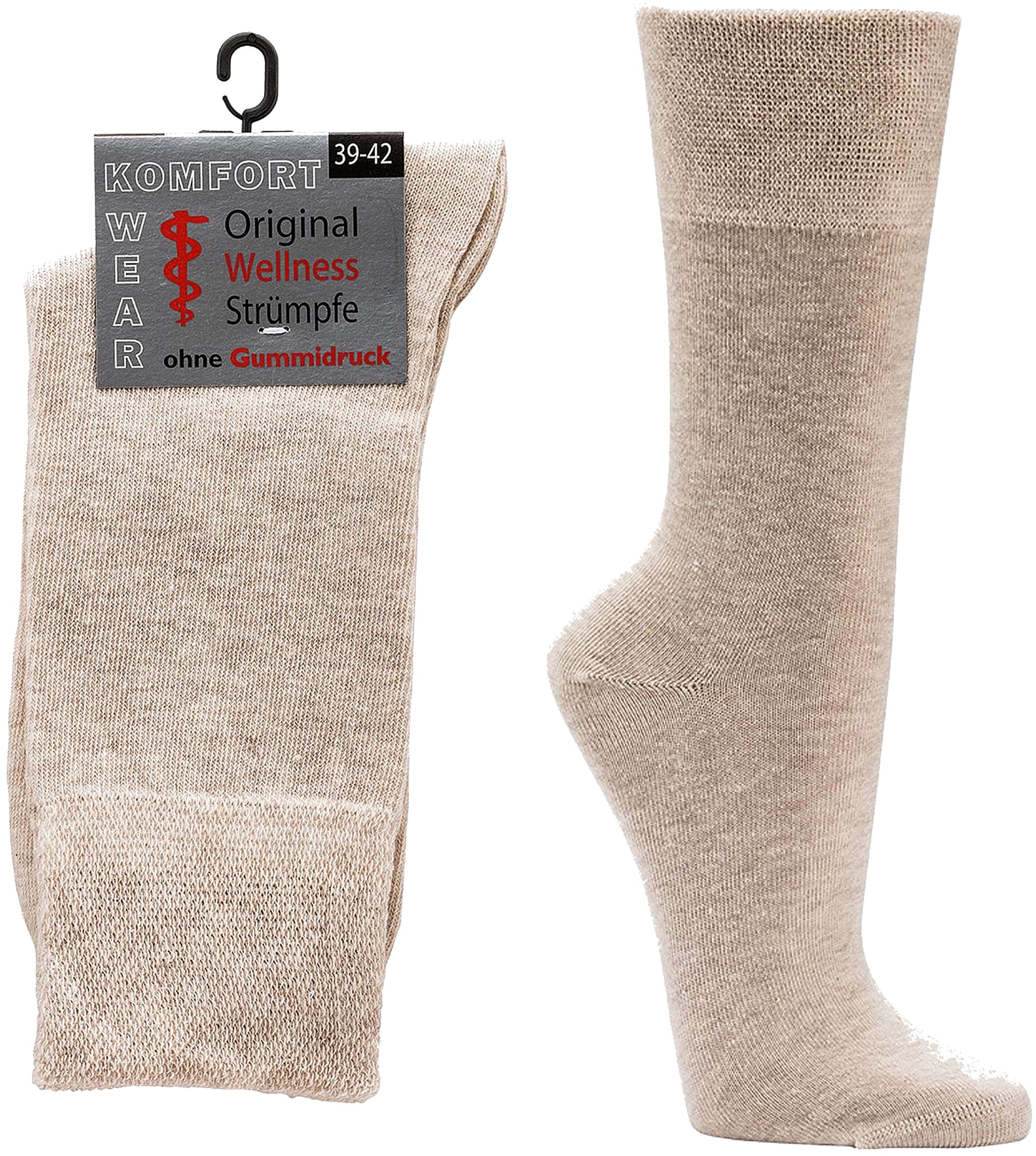 WELLNESS- SOCKEN , Baumwolle mit extrabreiter Piqué-Bund  für Damen und Herren 3 Paar