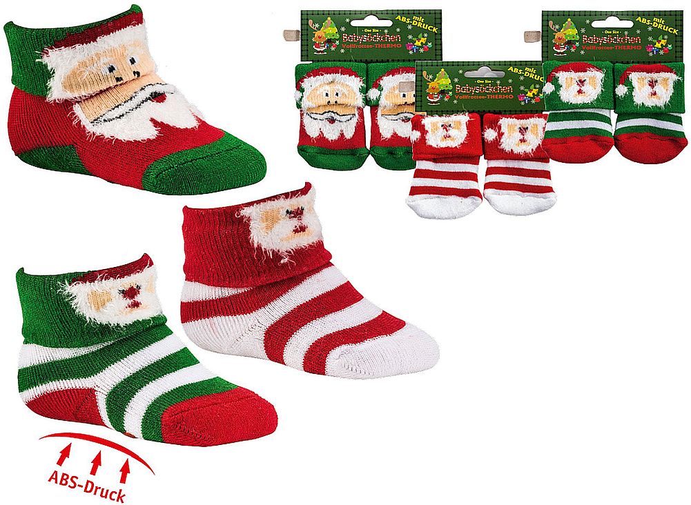 BABY THERMO Erstling Socken  Weihnachten Vollfrottee, mit Umschlag und  rutschfestem ABS-Druck  1 Paar