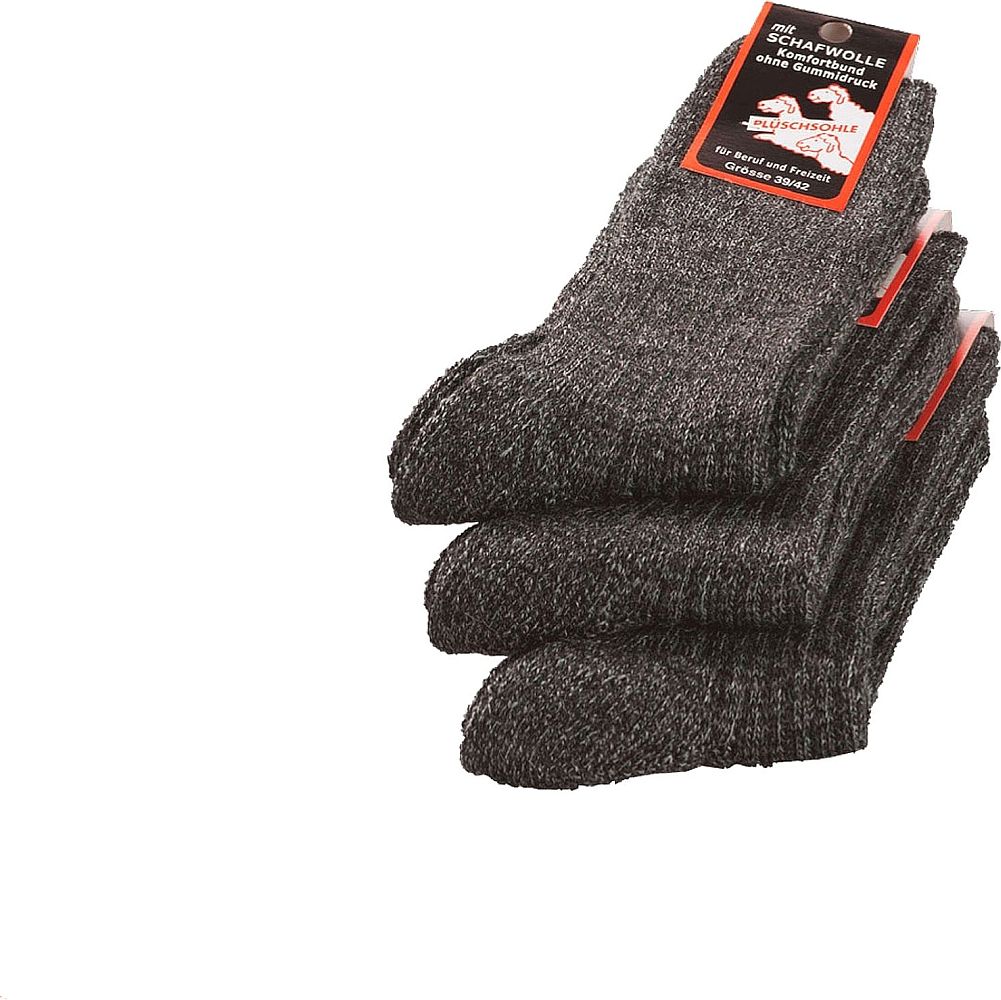 HERREN Plüschsohle-Socken mit Schafwolle mit Plüschsohle-mouliné ohne Gummidruck  6er-Teilung für Arbeit und Freizeit  3 Paar