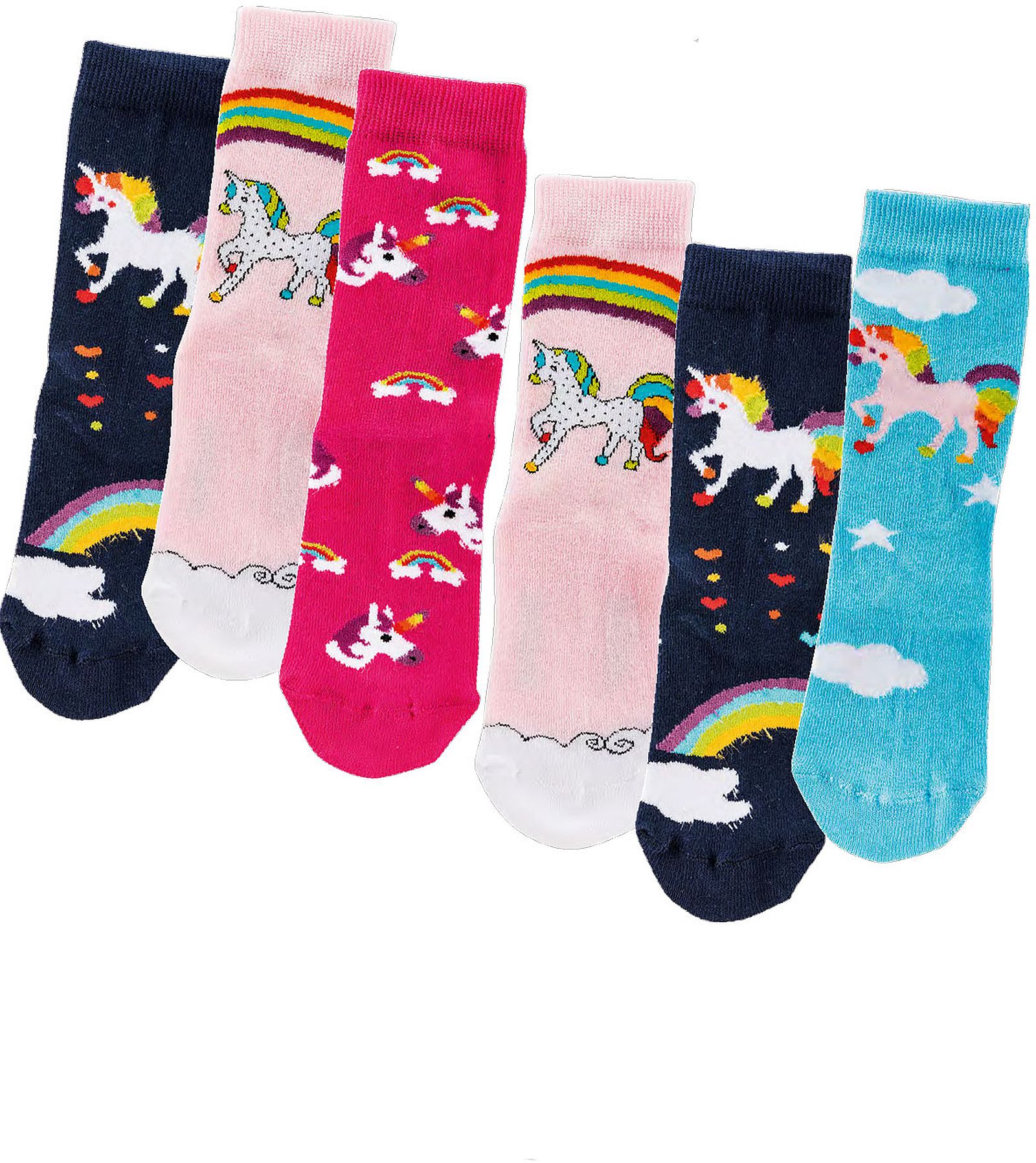  Kinder-Socken   „Einhorn“ aus weichem gekämmten Baumwolle,  3 Paar
