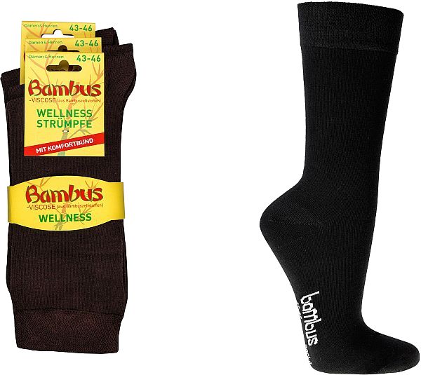 Bambus-Wellness-Socken normallang für Damen und Herren extrabreiter Piqué-Komfortbund  ohne Gummidruck für gute Durchblutung 3 oder 6 Paar