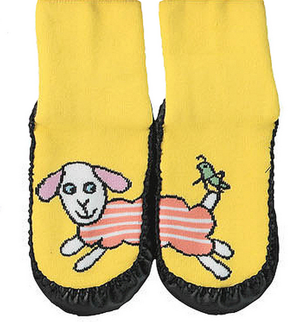 Kinder Hüttenschuh-Socken LUSTIGE  TIERE mit Ledersohle 1 Paar