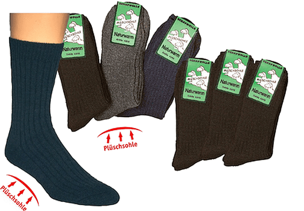 Plüschsohle-Socken,  mit Schafwolle 6er-Teilung, für Damen und Herren  2 Paar