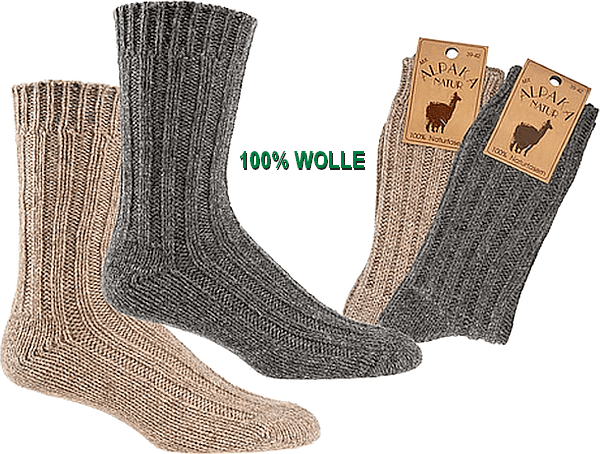 100 % Wollsocken mit Alpaka & Schafwolle für Herren, Damen & Teenager  2 Paar