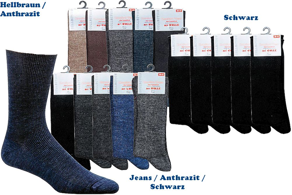 HERREN Wellness-Socken,  mit Schafwolle ohne Gummidruck für gute Durchblutung 5 Paar