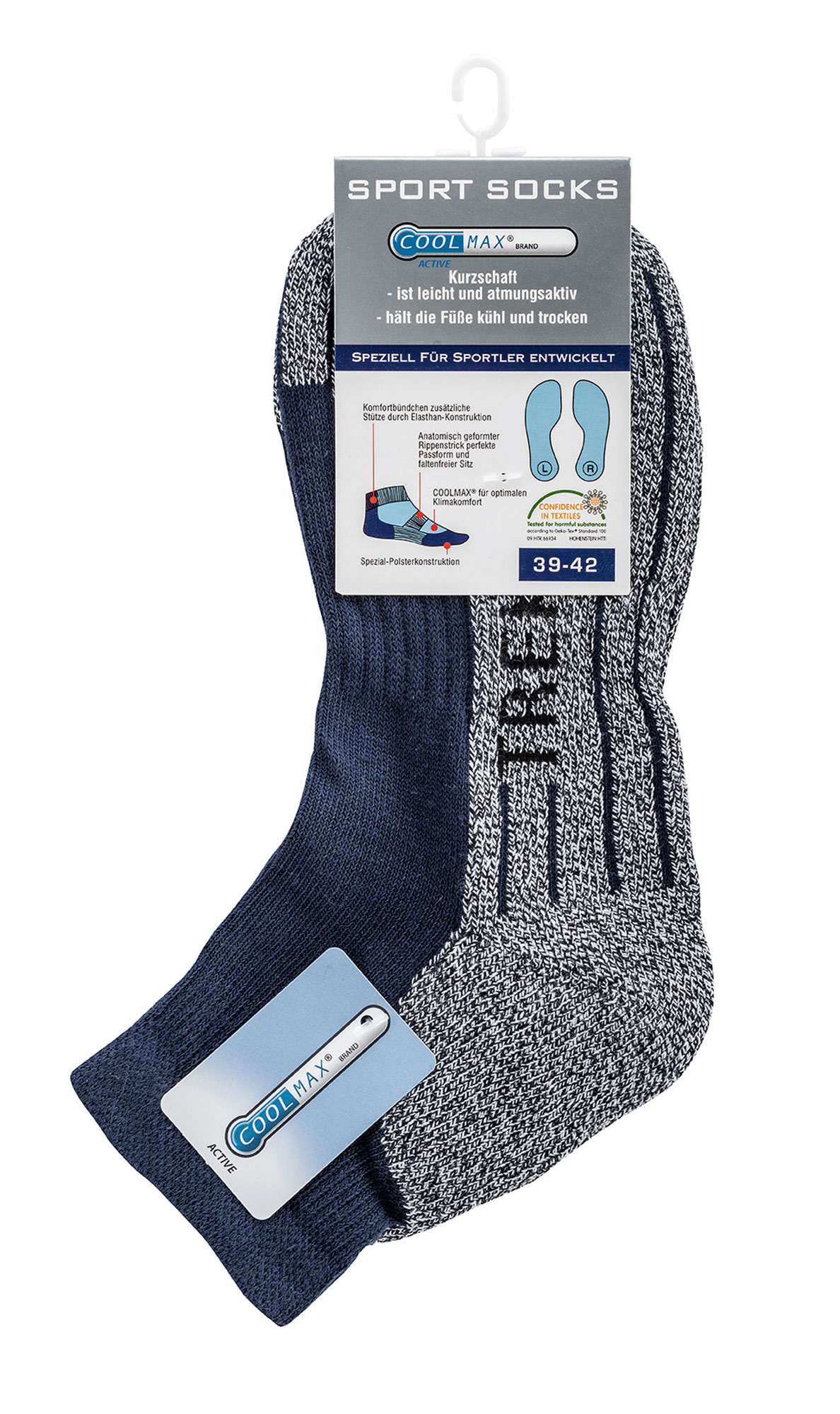 Trekking-Socken-Kurz Schaft-Form Funktions-Sportsocken  für Teenager, Damen und Herren, 2 Paar