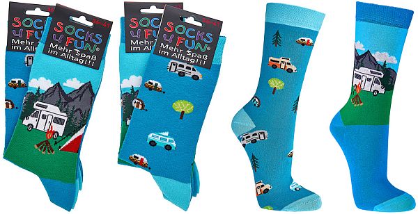 CAMPING Witzige Socken Lustige Dessin - SOCKS 4 FUN - Mehr Spaß im Alltag für Teenager, Damen und Herren, 2 Paar