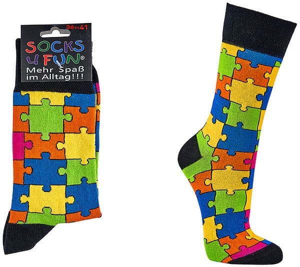 PUZZLE Witzige Socken Lustige Dessin - SOCKS 4 FUN - Mehr Spaß im Alltag für Teenager, Damen und Herren, 2 Paar