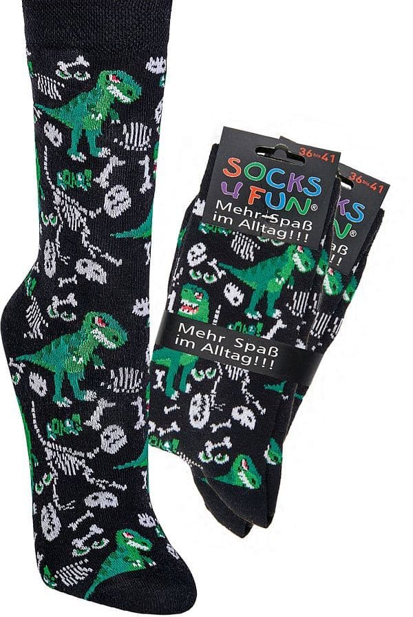 DINO  witzige Socken – Lustige Dessins für Teenager, Damen & Herren 2 Paar