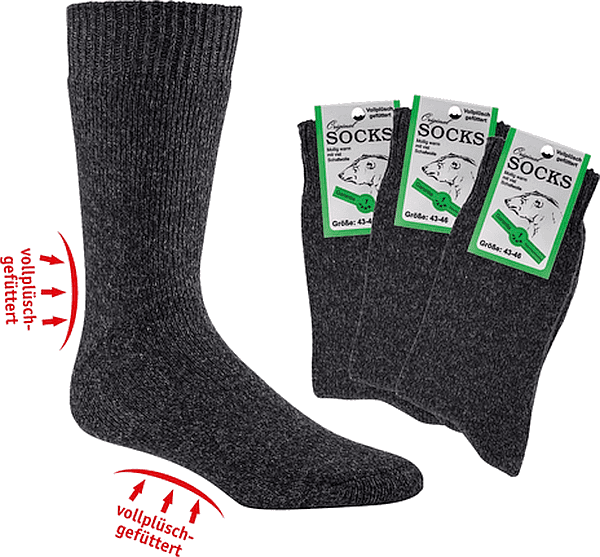  POLARWARME Vollplüsch-Thermo-Socken mit Schafwolle für Herren -Vollfrottee-gefüttert-Dicke weiche Ware 3 Paar