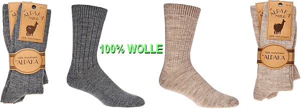 DAMEN & HERRN 100 % WOLLSOCKEN  mit 65% Schafwolle und 35% Alpakawolle  2 Paar