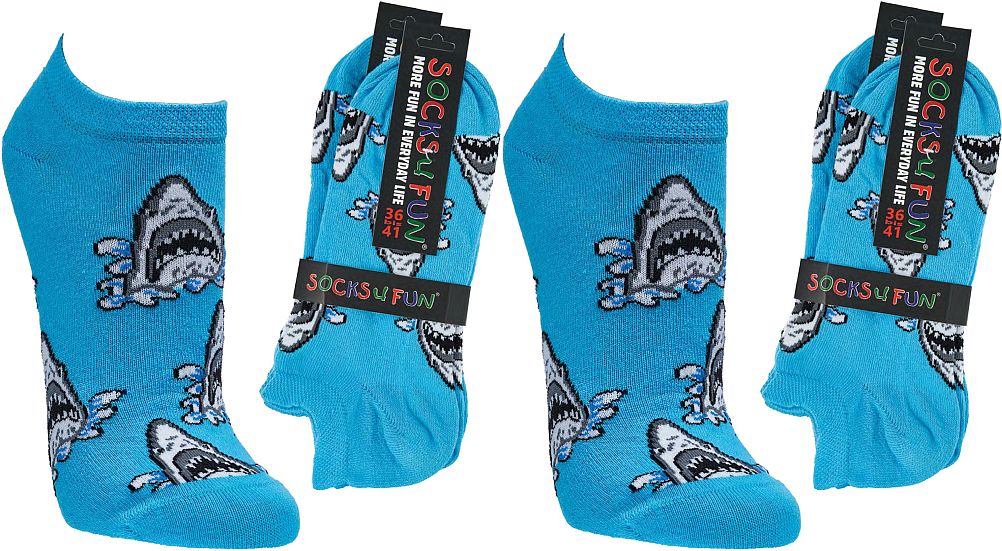 Witzige Sneaker Socken „Hai“ SOCKS 4 FUN - Mehr Spaß im Alltag für Teenager, Damen und Herrer 4 Paar