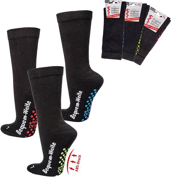Wellness-Socken  mit Polstersohle, ABS für Menschen mit Problemfüßen schützende Polstersohle,  antibakteriell, rutschfest für Damen und Herren, 2 Paar