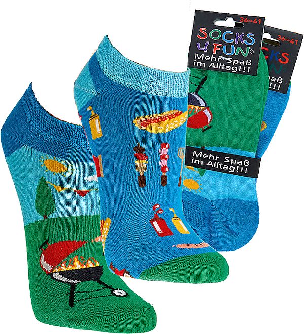 BBQ   Witzige Sneaker Socken - SOCKS 4 FUN - Mehr Spaß im Alltag für Teenager, Damen und Herren, 2 oder 4 Paar