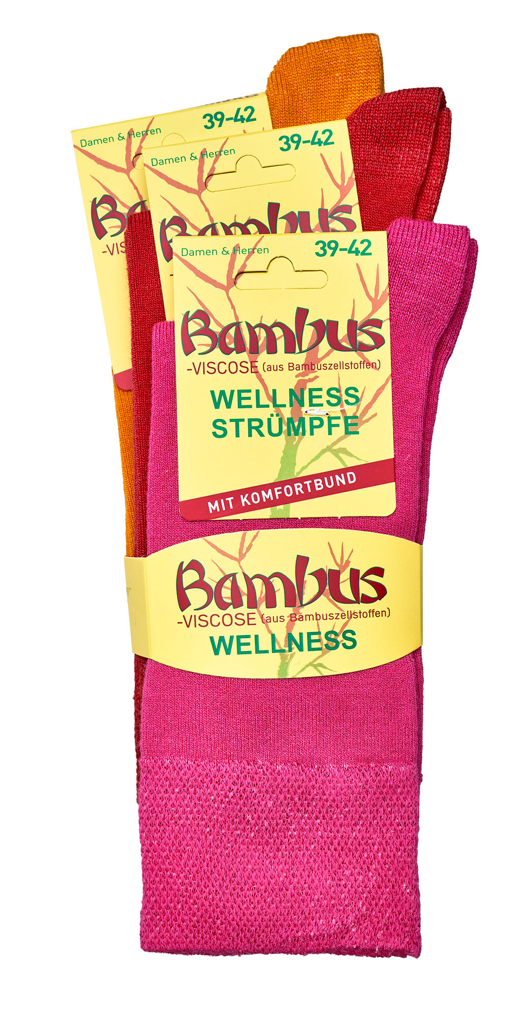 WELLNESS SOCKEN „BUNT“ BAMBUS-VISKOSE NORMALLANG MIT SOFTRAND 3 Paar