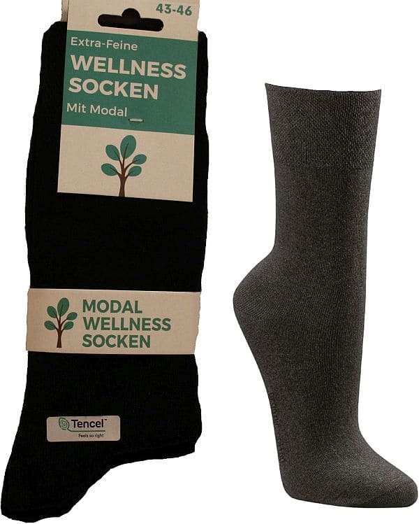  Wellness-Socken mit Modal, ohne Gummidruck, sogenannte „Holzsocken“ , schwarz, 3 Paar