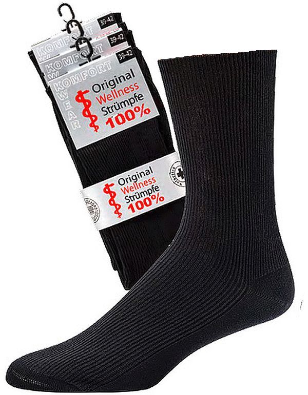 Wellness Herren Socken in Übergröße  bis 59-62 =XXXXL , SCHWARZ - Ohne Gummidruck für gute Durchblutung- 100% Baumwolle - Handgekettelt,  Doppelzylinder-Qualität, 1/1-Rippe  3 Paar oder 6 Paar
