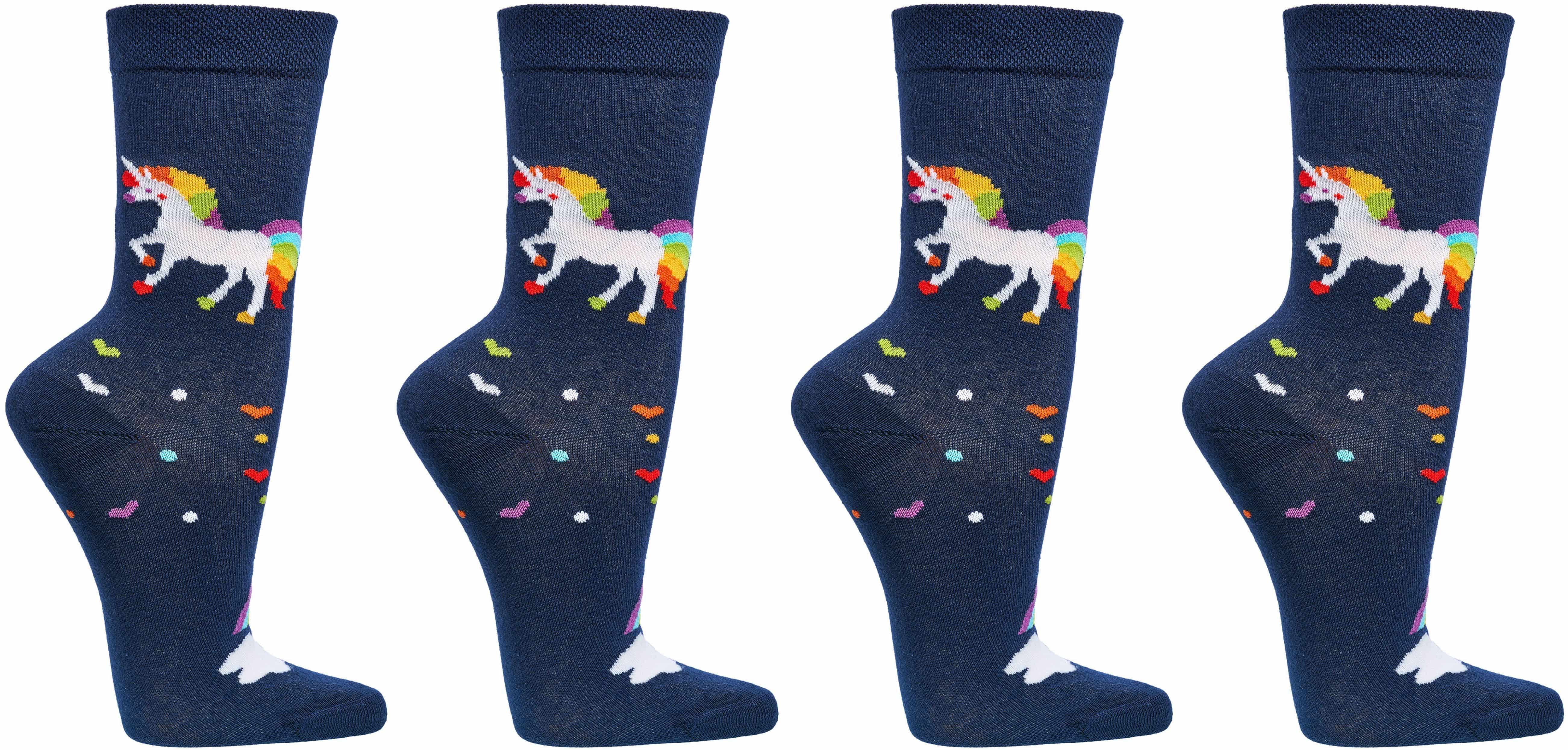 EINHORN  witzige Socken – Lustige Dessins für Teenager, Damen & Herren 2 Paar