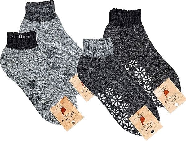 2Paar Kurz-Socken mit Wolle Antirutsch, Vollplüsch gefüttert.