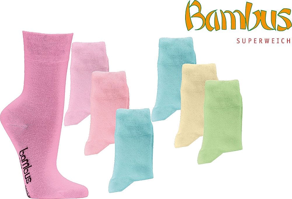 DAMEN Wellness-Socken BAMBUS  extrabreiter Piqué-Komfortbund  6 Paar