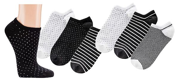  Sneakers-Kurzsöckchen „Black & White“ für Damen und Teenager   3 oder 6 Paar