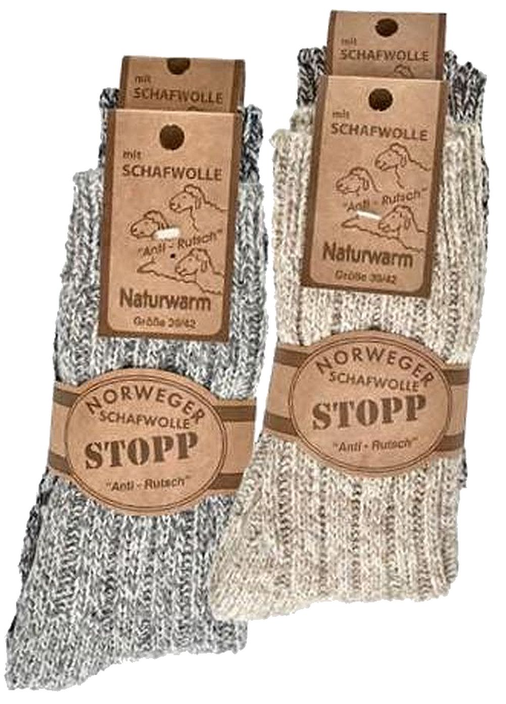 „STOPP“-Antirutsch  Norwegersocken 3er-Teilung, für Damen  und Herren  2 Paar