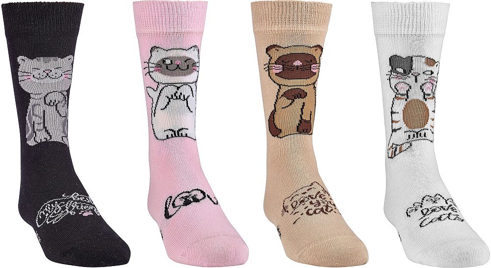 Kinder Socken I LOVE CATS  aus weicher Baumwolle, 4 Paar