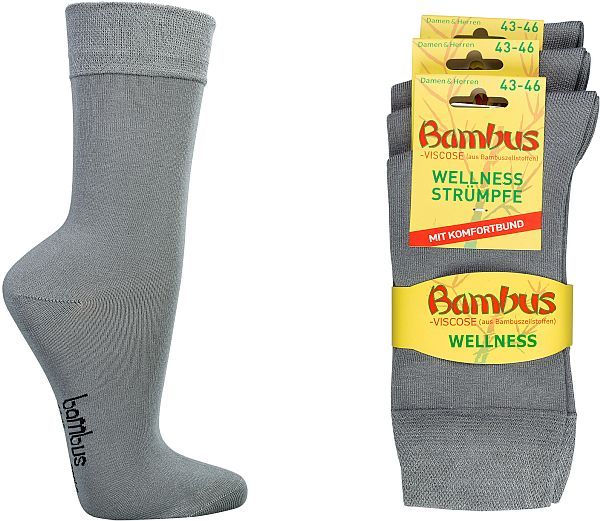 DAMEN & HERREN Bambus VISCKOSE-Wellness-Socken normallang für Damen und Herren extrabreiter Piqué-Komfortbund  ohne Gummidruck für gute Durchblutung 3 oder 6 Paar