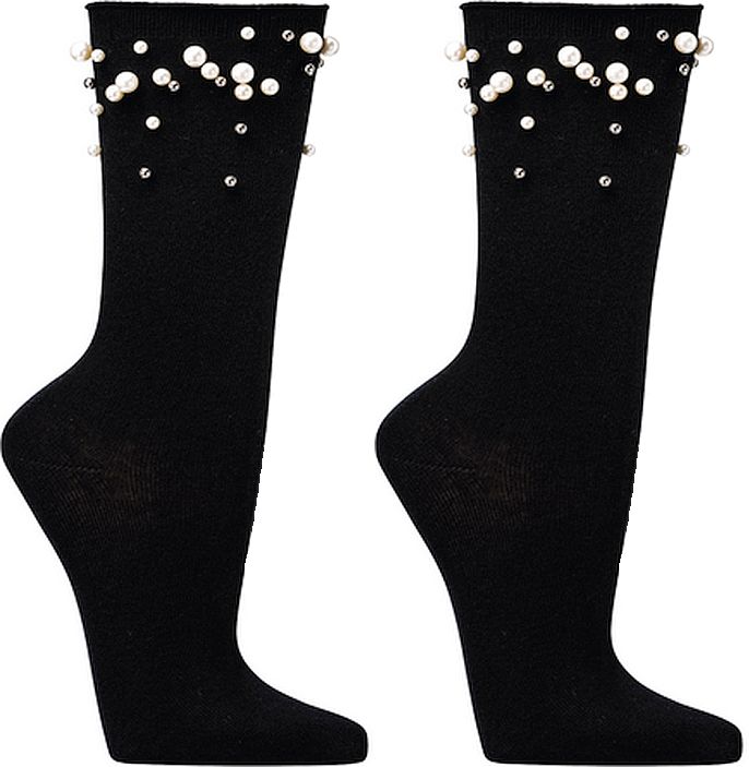  Luxus-Socken „Audrey“  mit künstlichen Perlen für Damen und Teenager, schwarz,   2 Paar