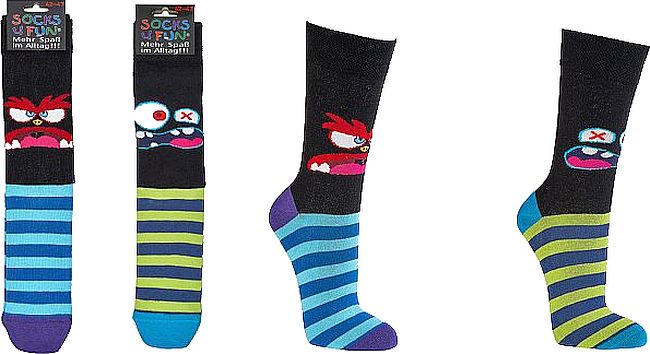 MONSTER Witzige Socken als Geschenkidee oder zum Selbertragen 2er- Bündel   