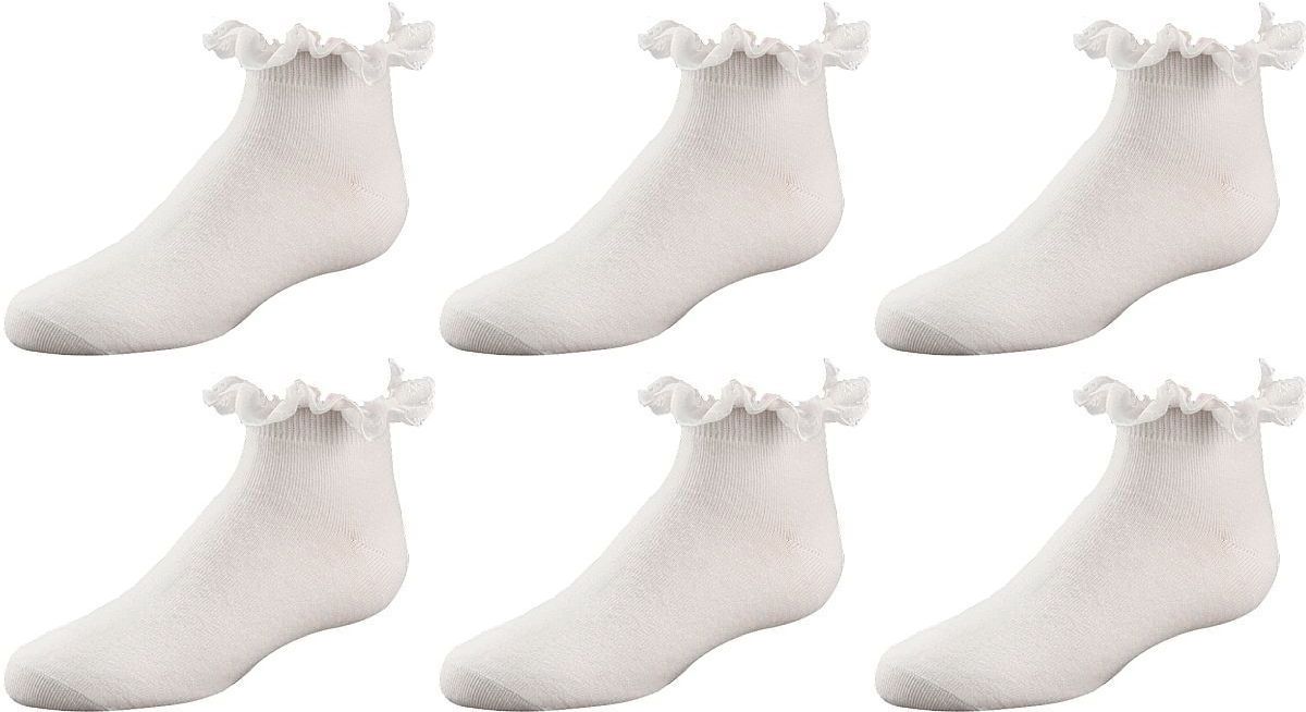 Kinder Socken ROMANTIK  mit Spitzenrüsche aus echter Baumwolle, weiß 3 Paar