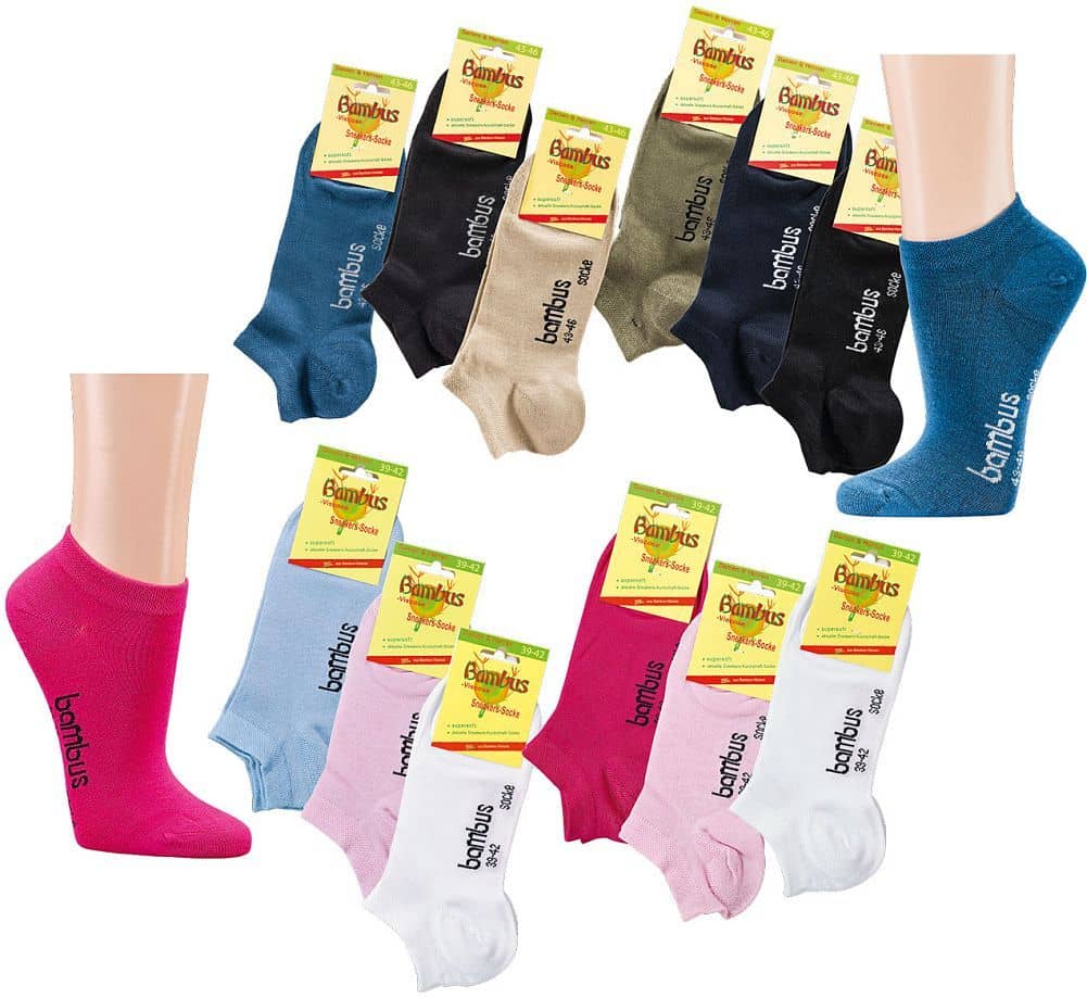 VISCOSE-BAMBUS Sneaker Socken-SUPERWEICH in 6 verschiedene Farbtöne  6 Paar