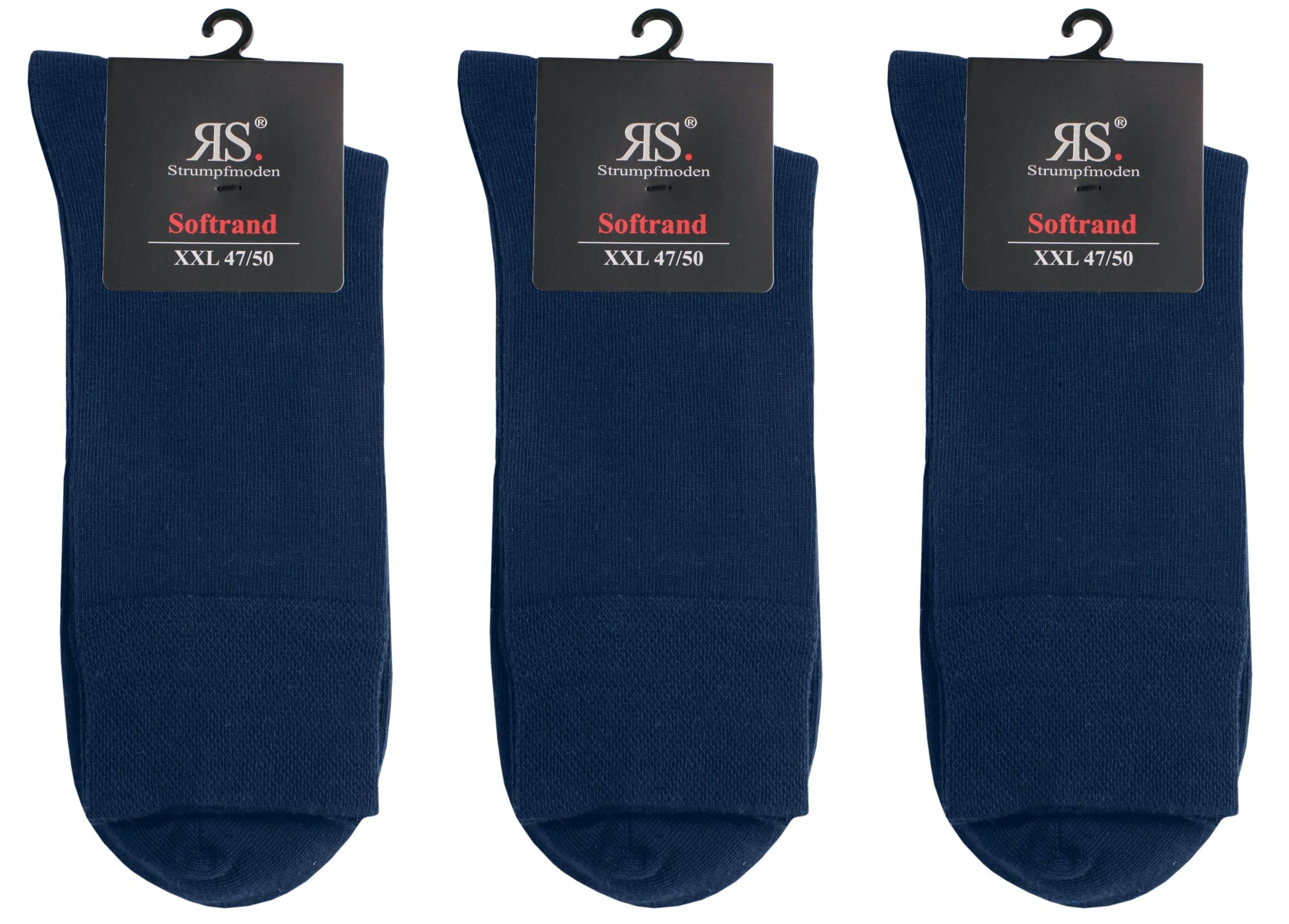 Übergröße Herren Socken in Marine-Softrand Handgekettelt 3Paar