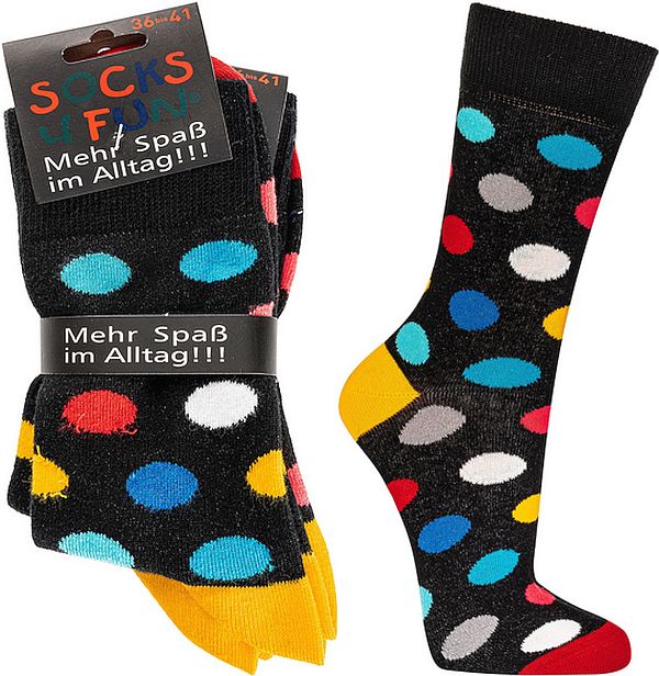 PUNKTE  Witzige Socken Lustige Dessin - SOCKS 4 FUN - Mehr Spaß im Alltag für Teenager, Damen und Herren, 2 Paar