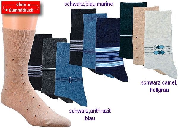 HERREN Wellness-Socken, mit weichem Piqué Bund   ohne Gummidruck    3 Paar