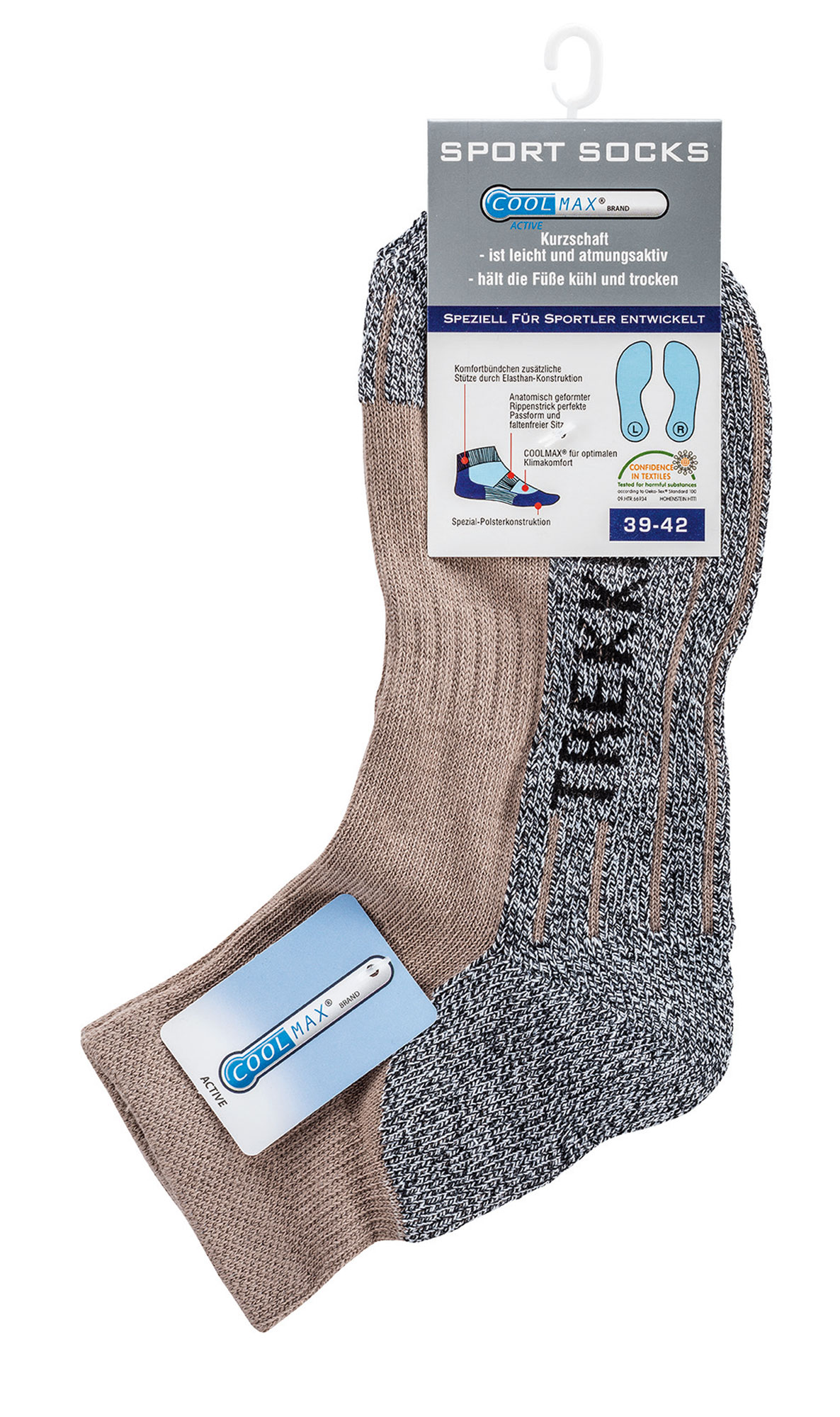 Trekking-Socken-Kurz Schaft-Form Funktions-Sportsocken  für Teenager, Damen und Herren, 2 Paar