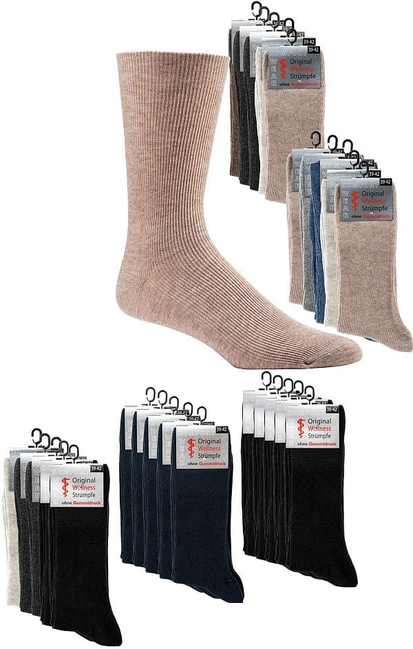 Wellness-Socken,  ohne Gummidruck - Baumwolle auch für Damen -Softrand  |  5 Paar