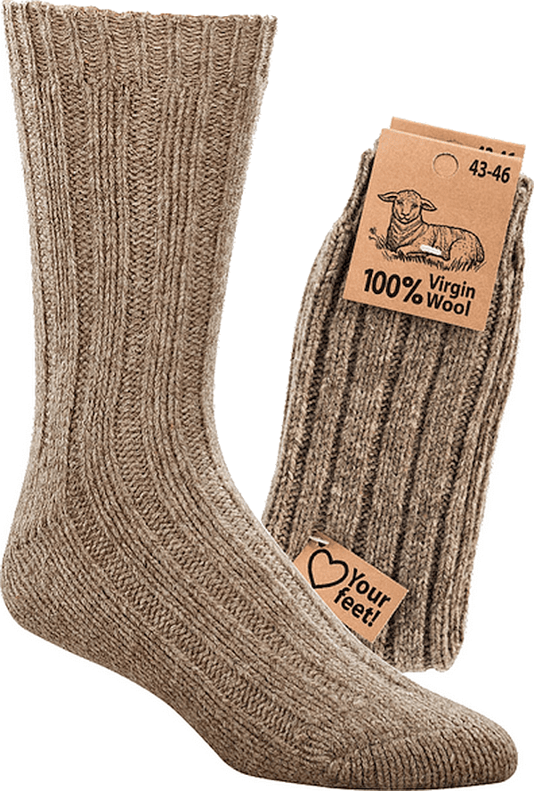 100% VIRGIN WOLL Socken, 3er-Teilung, 5/2-Rippe für Damen und Herren,  2 Paar/ 1 Farbe