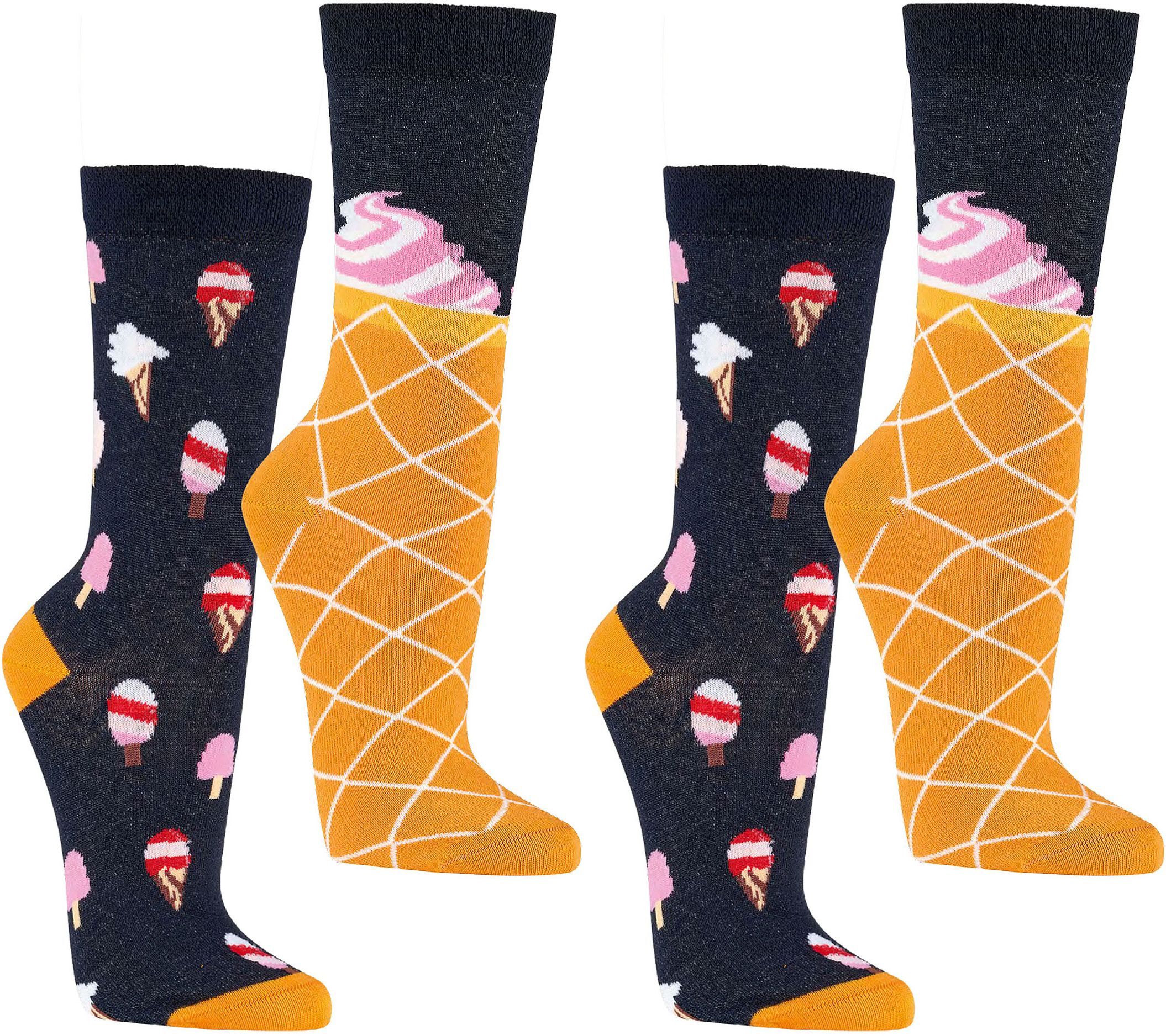 EISCREME Witzige Socken als Geschenkidee oder zum Selbertragen für Teenager, Damen und Herren, weiche Baumwolle, 2er- Bündel 